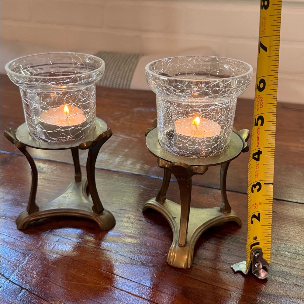 Vintage Brass and Crackle Glass Tea Lights - Picture 3 of 6